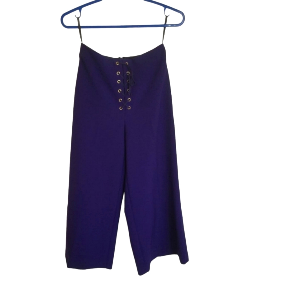 AUBERGINE purple wide-leg palazzo style lace-up pants